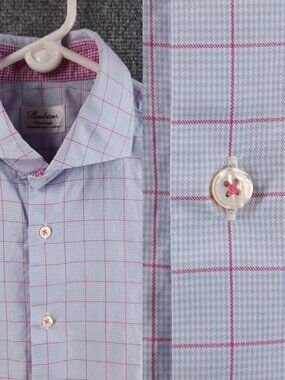 Stenstroms Romania Fitted Body Twofold Super Cotton 15.75 Check Blue Mens Shirt